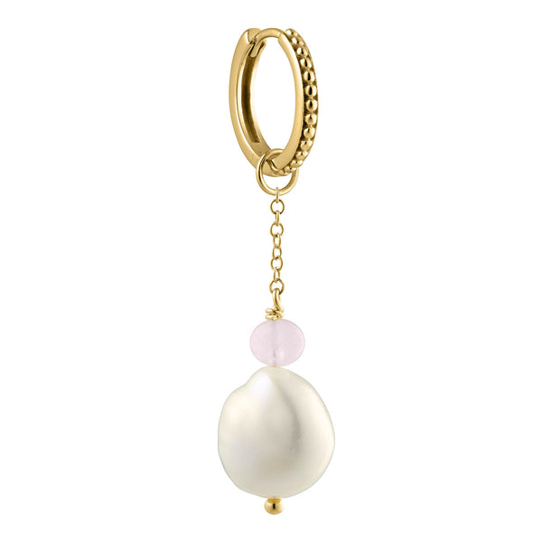 Gem Candy chain 18K Gold Plated Earring-Pendant w. Pearl & Quartz