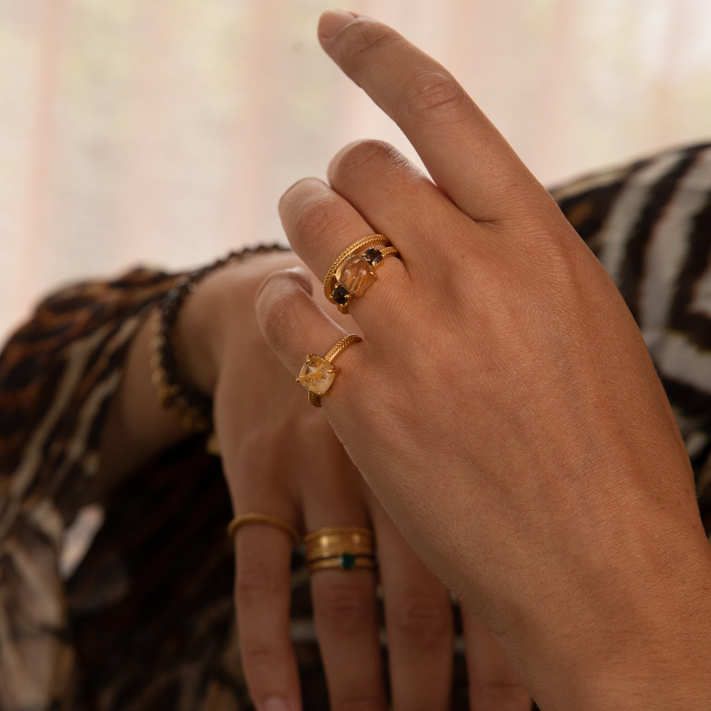 18K Forgyldt Ring m. Rutil Kvarts