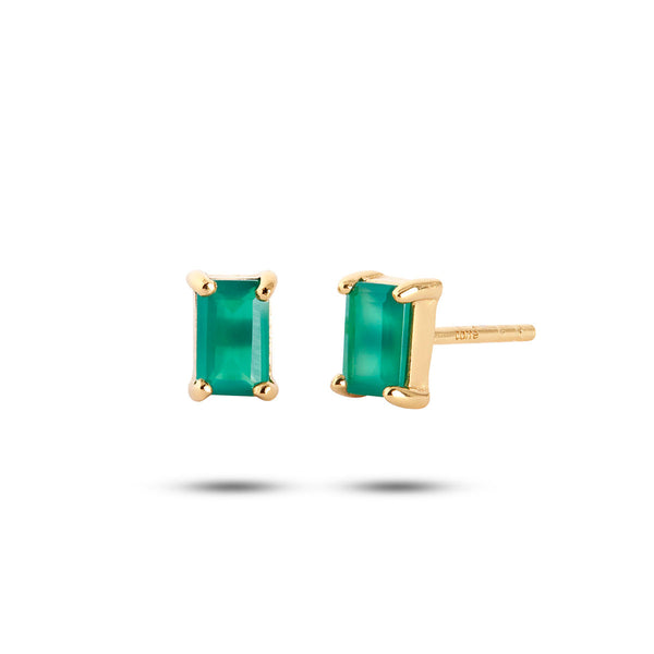 Gem Candy Green 18K Gold Plated Stud w. Agate