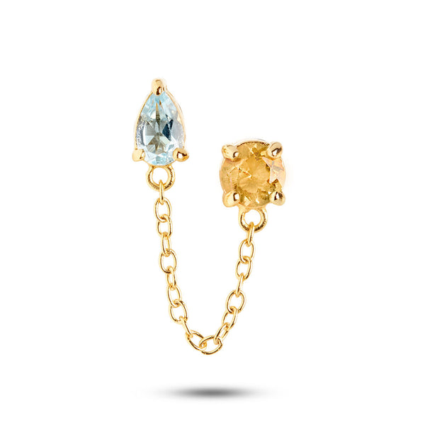 Gem Candy Chain 18K Gold Plated Stud w. Topaz & Citrin