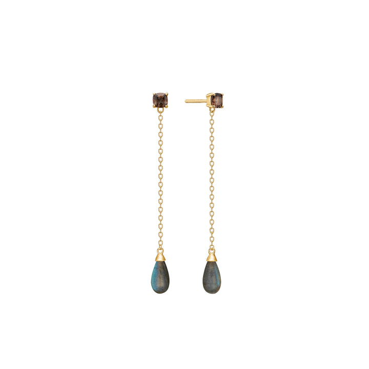 18K Gold Plated Stud w. Labradorite & Quartz