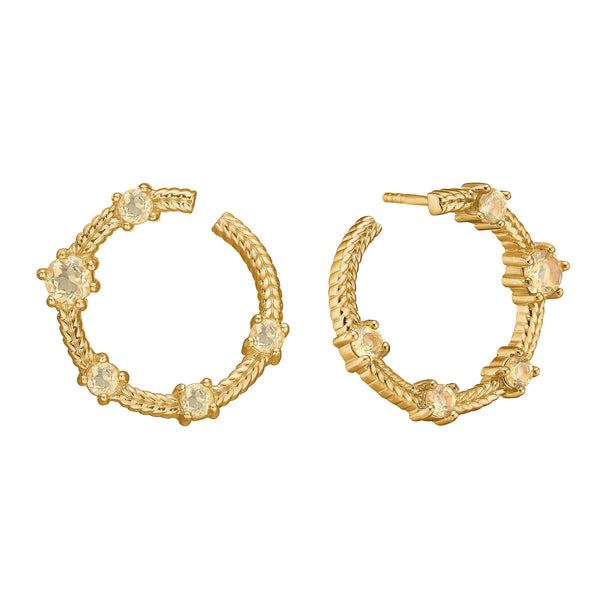 Olalla 18K Gold Plated Hoops w. Yellow Champagne Quartz