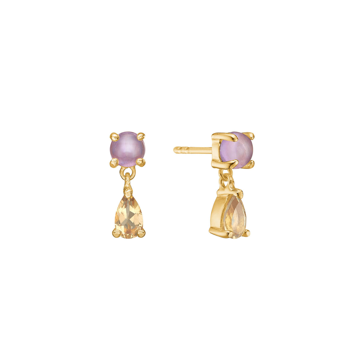 Olalla Hoops 18K vergoldet I Amethyst & birnenförmigem Quartz