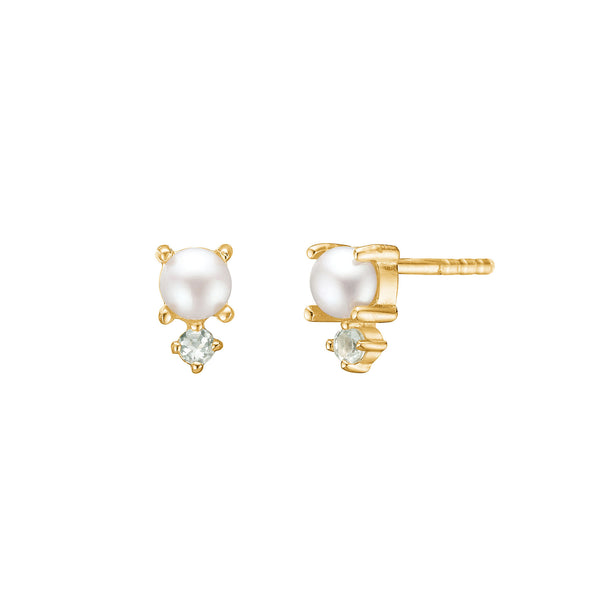 Reef 18K Gold Plated Studs w. Small Topaz & Pearl