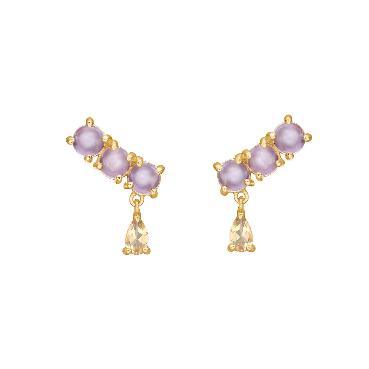 Olalla Crawler Ohrstecker 18K goldplattiert  I Amethyst & Quartz