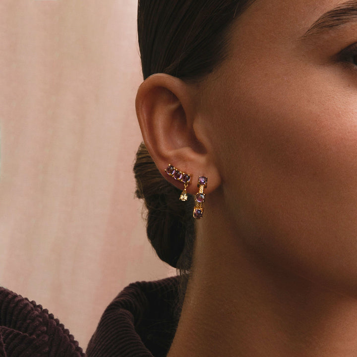 Olalla 18K Gold Plated Hoops w. Amethyst and braided detail