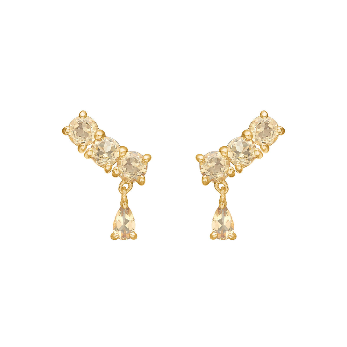 Olalla 18K Gold Plated Studs w. round & pear shaped Quartz