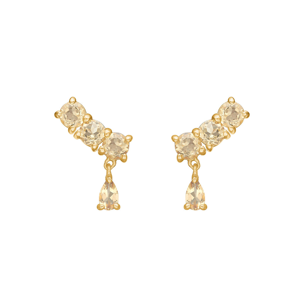 Olalla 18K Gold Plated Studs w. round & pear shaped Quartz