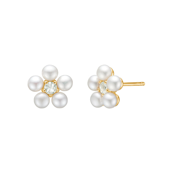 Reef 18K Gold Plated Flower Studs w. Prasiolite & Pearls