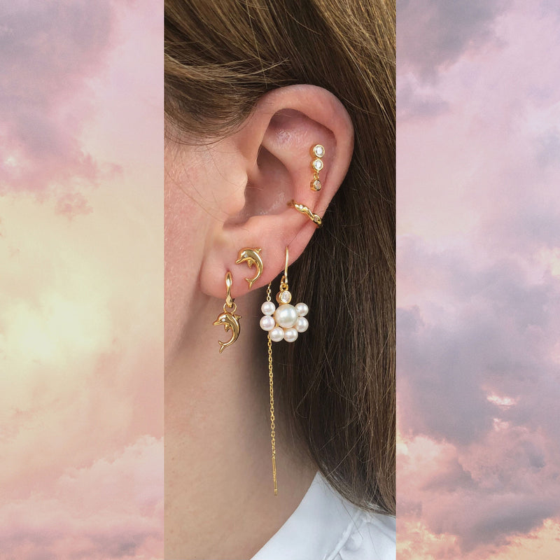 Sunrise 18K Gold Plated Earring w. Zirconia & Pearls