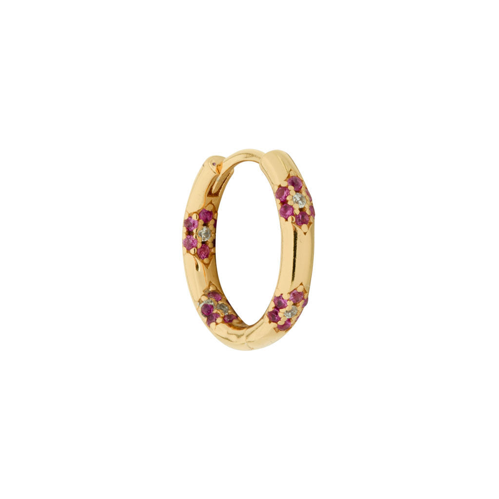 Fauna 18K Forgyldt Huggie m. Hvid & Lyserød Zirkon