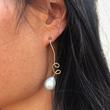 Fil d'or 18K Gold Earring w. Emerald & Pearl