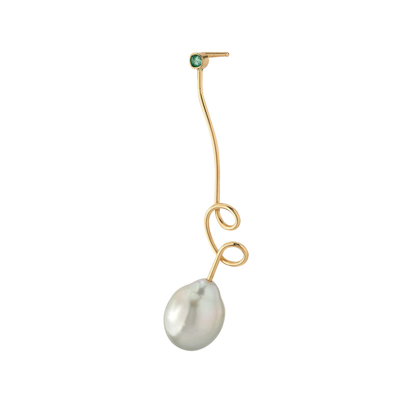 Fil d'or 18K Gold Earring w. Emerald & Pearl