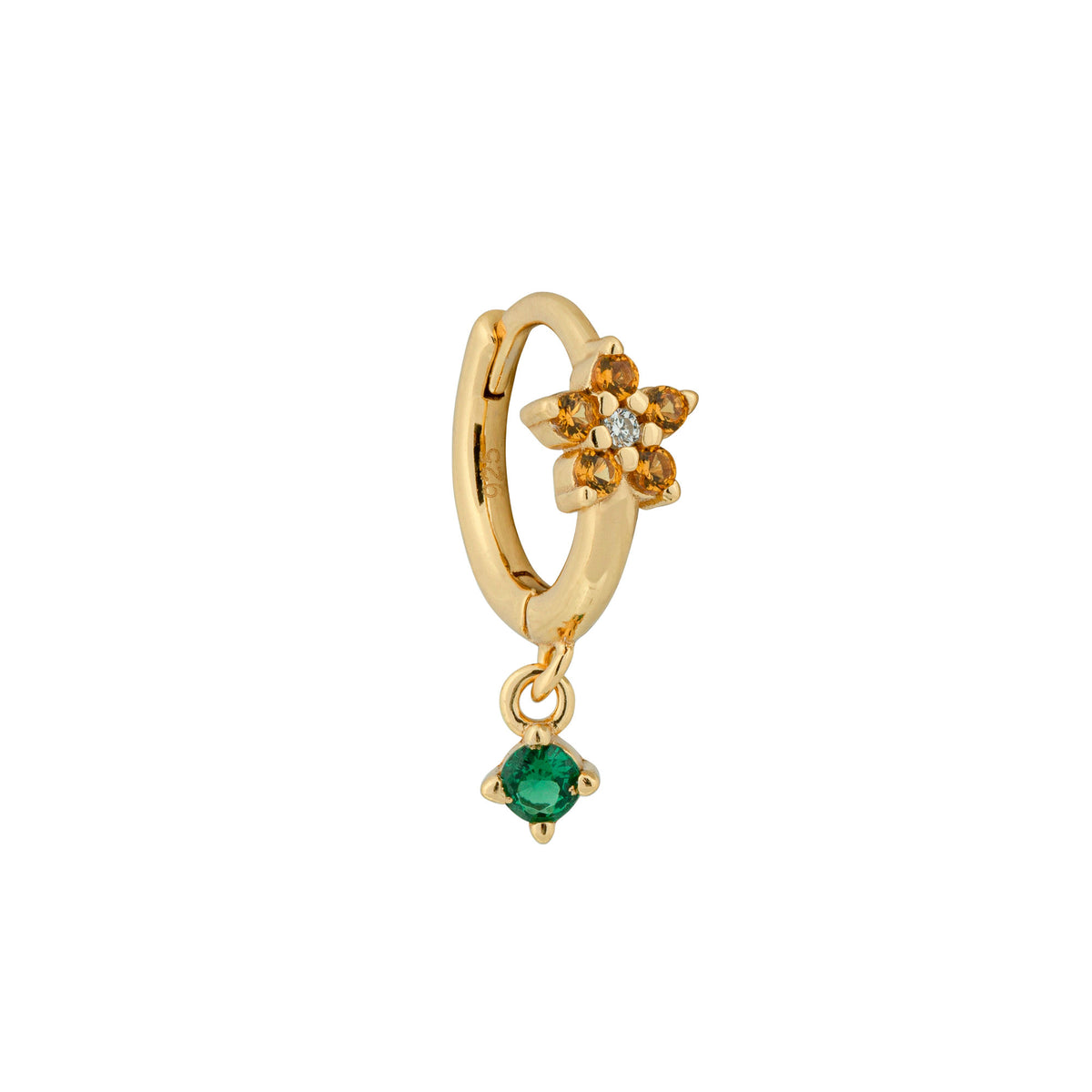 Flora Huggie goldplattiert 18K I Weißer, grüner & oranger Zirkon