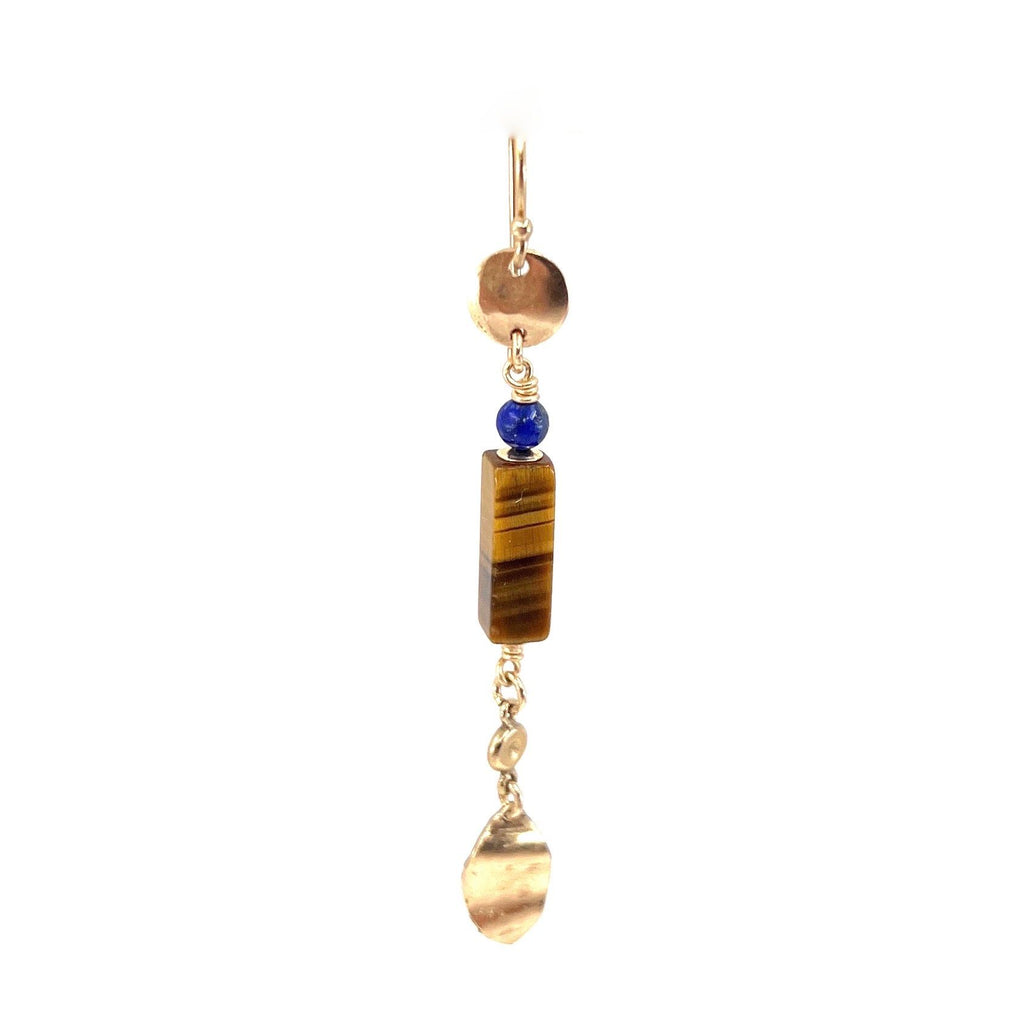 Florentina 14K Goldfilled Ear Hook w. Tiger's Eye & Lapis
