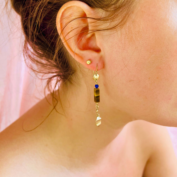 Florentina 14K Goldfilled Ear Hook w. Tiger's Eye & Lapis