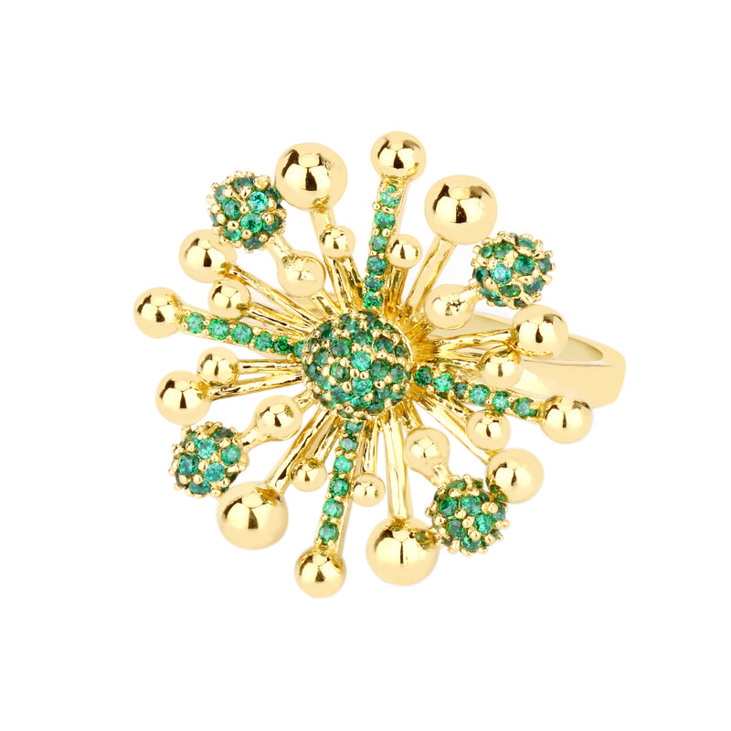 Floret 18K Gold Plated Ring w. Green Zirconias