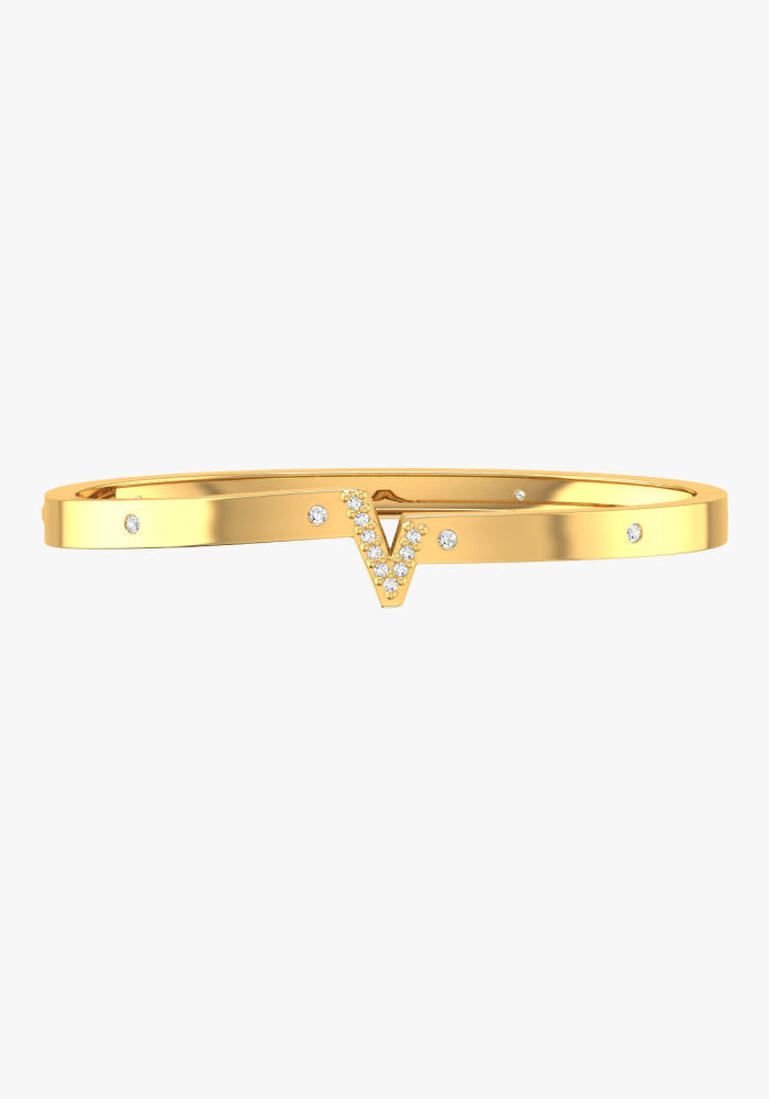 V Pave 18K Gold Bracelet w. Lab-Grown Diamonds