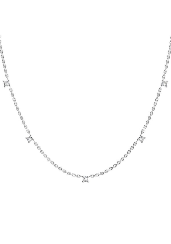 Fived 18K White Gold Necklace w. Lab-Grown Diamonds