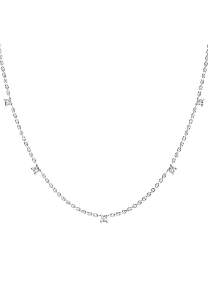 Fived 18K White Gold Necklace w. Lab-Grown Diamonds