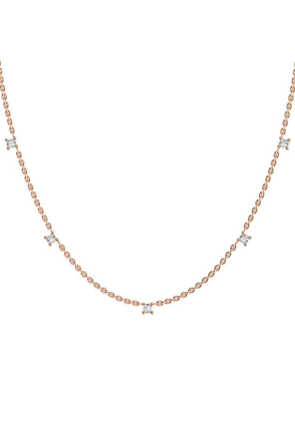 Fived 18K Rose Gold Necklace w. Lab-Grown Diamonds