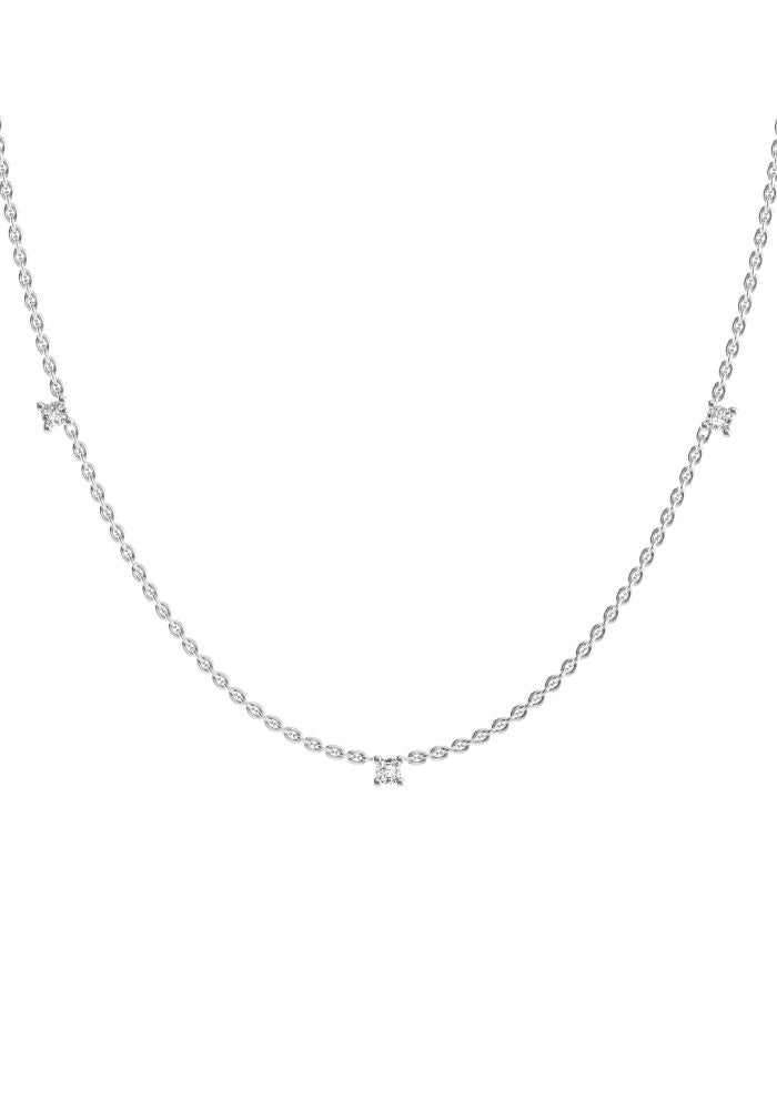 Triplet 18K White Gold Necklace w. Lab-Grown Diamonds