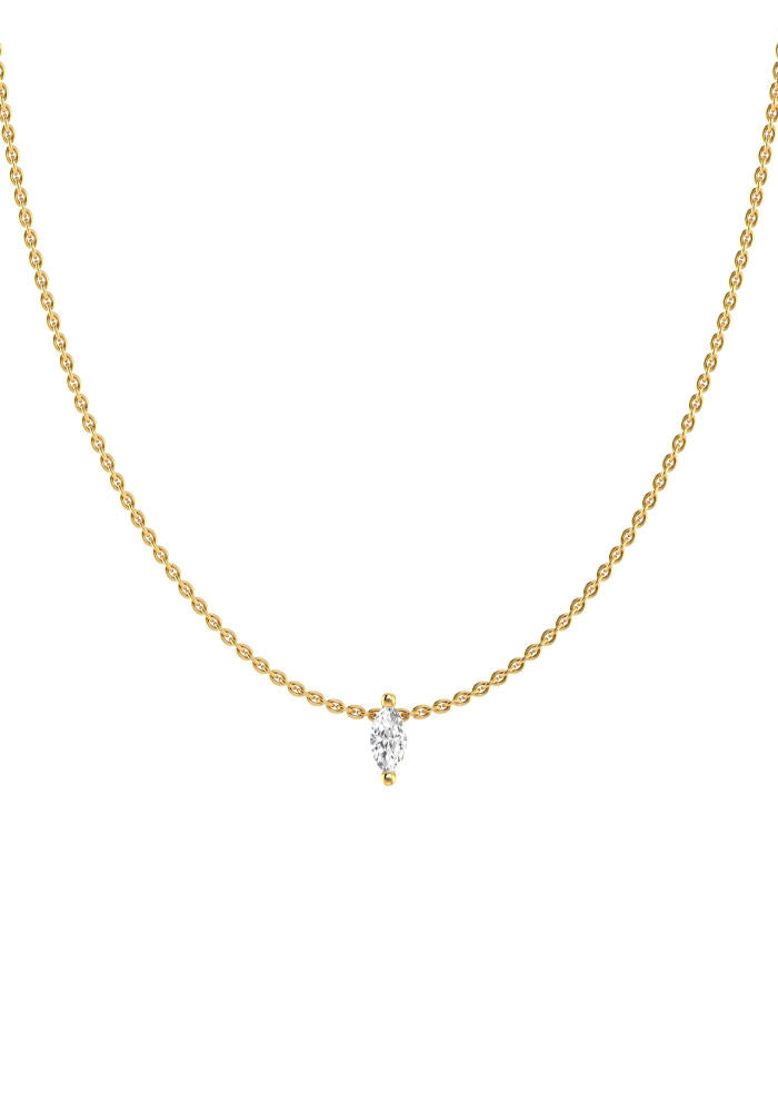 Marquise 18K Gold Necklace w. Lab-Grown Diamond