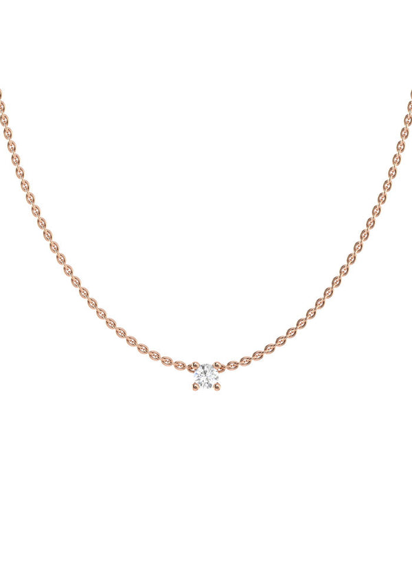 Solitaire 18K Rose Gold Necklace w. Lab-Grown Diamond