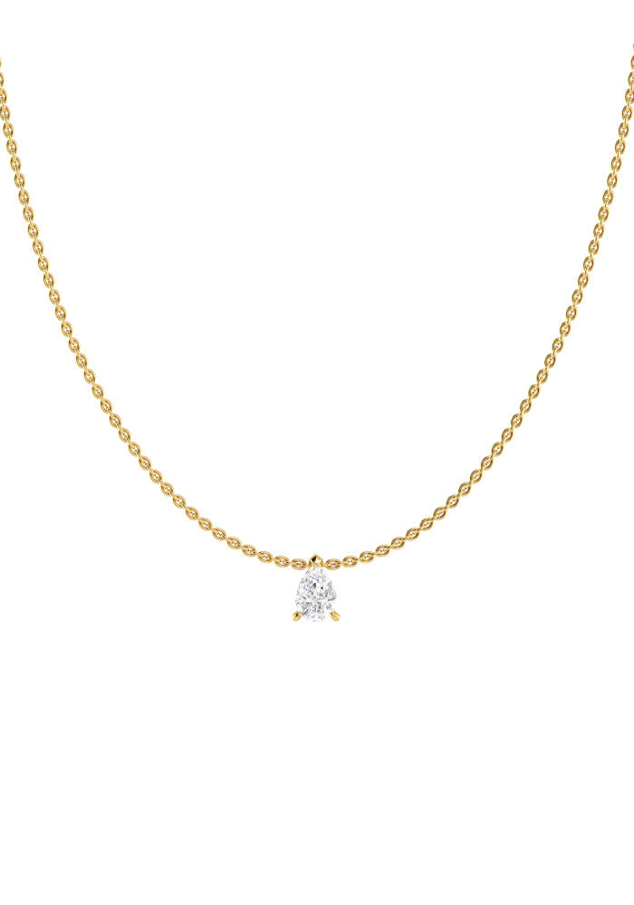 Solitaire Pear 18K Gold Necklace w. Lab-Grown Diamond