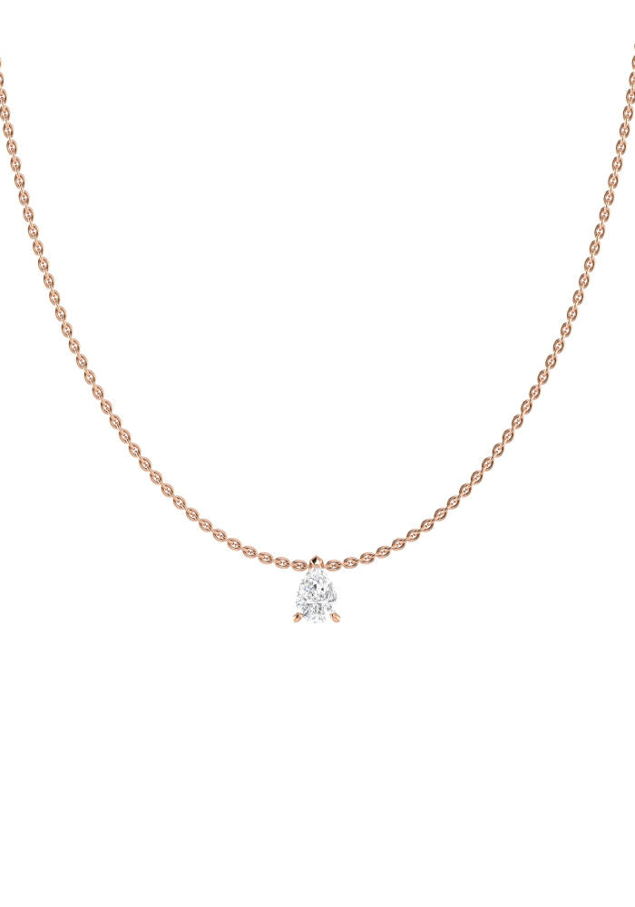 Solitaire Pear 18K Rose Gold Necklace w. Lab-Grown Diamond