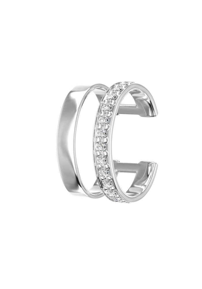Double Line 18K Whitegold Ear Cuff w. Lab-Grown Diamonds