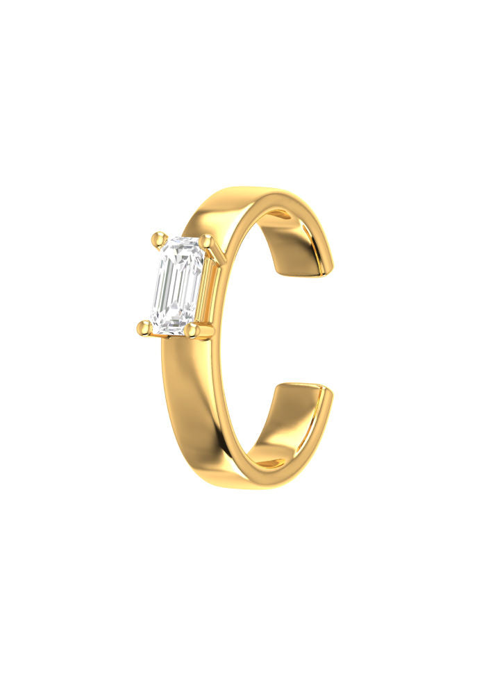 Emerald 18K Gold Ear Cuff w. Lab-Grown Diamond