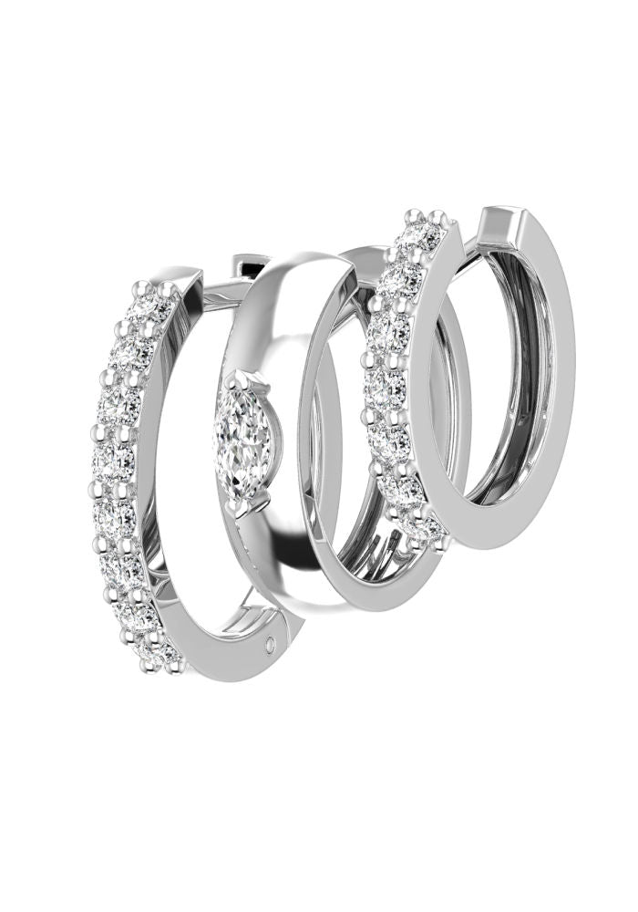 Triple Marquise Line 18K Whitegold Hoops w. Lab-Grown Diamonds