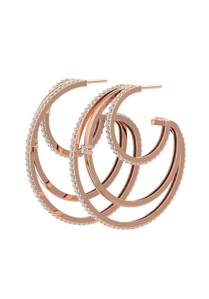 Triple Line 18K Rosegold Hoops w. Lab-Grown Diamonds
