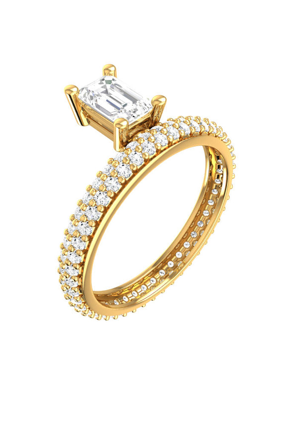 Floating Smaragd Pavé Ring aus 18K Gold mit Labor-Diamant