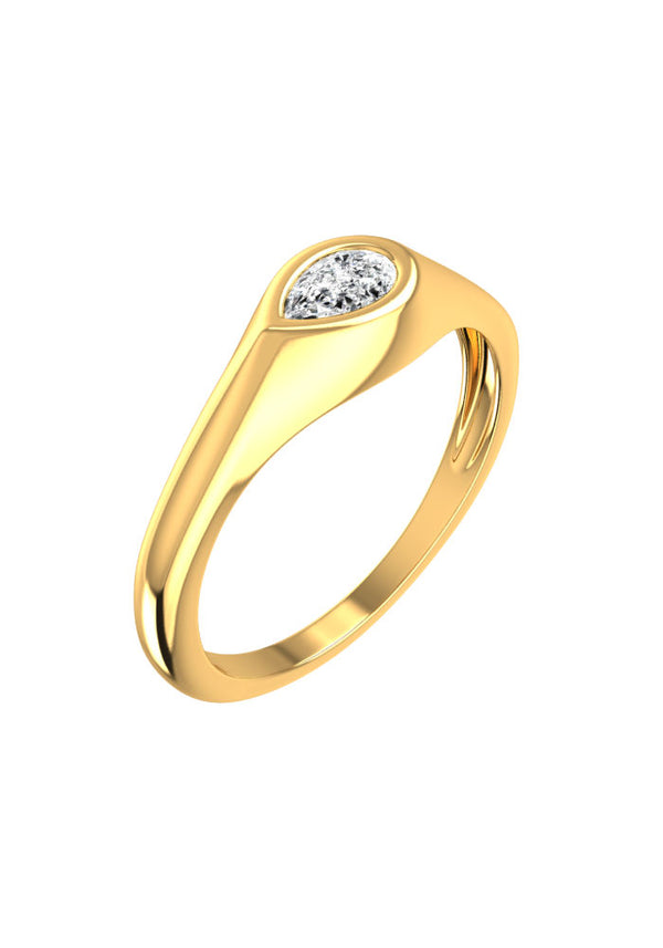 Signet Pear 18K Gold Ring w. Lab-Grown Diamond