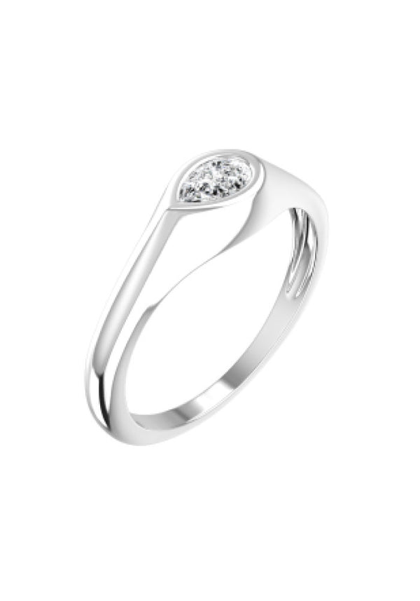 Signet Pear 18K Whitegold Ring w. Lab-Grown Diamond