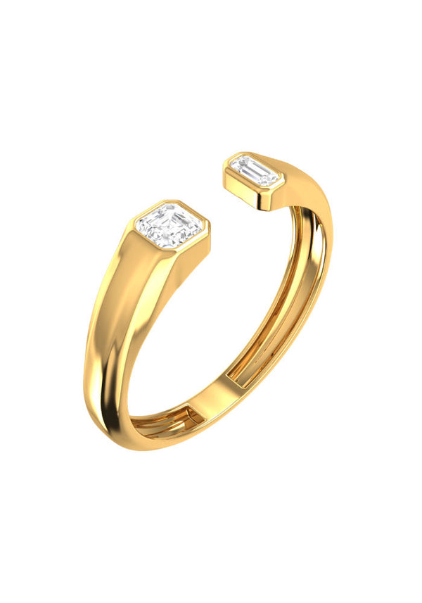Double Emerald Signet 18K Guld Ring m. Lab-Grown Diamanter