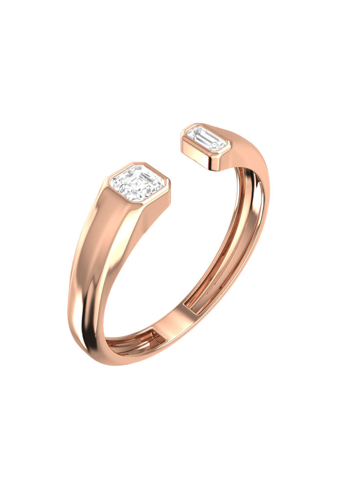 Double Emerald Signet 18K Rosegold Ring w. Lab-Grown Diamonds