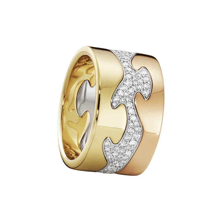 Fusion 18K Rose Gold, Gold & White Gold Ring w. Pavé Diamonds