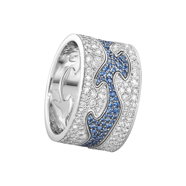 Fusion Blue Pavé 18K White Gold Rings w. Diamonds