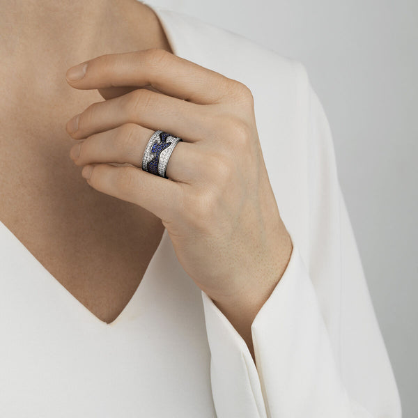 Fusion Pavé-Ring aus 18K Weißgold I Blaue Diamanten