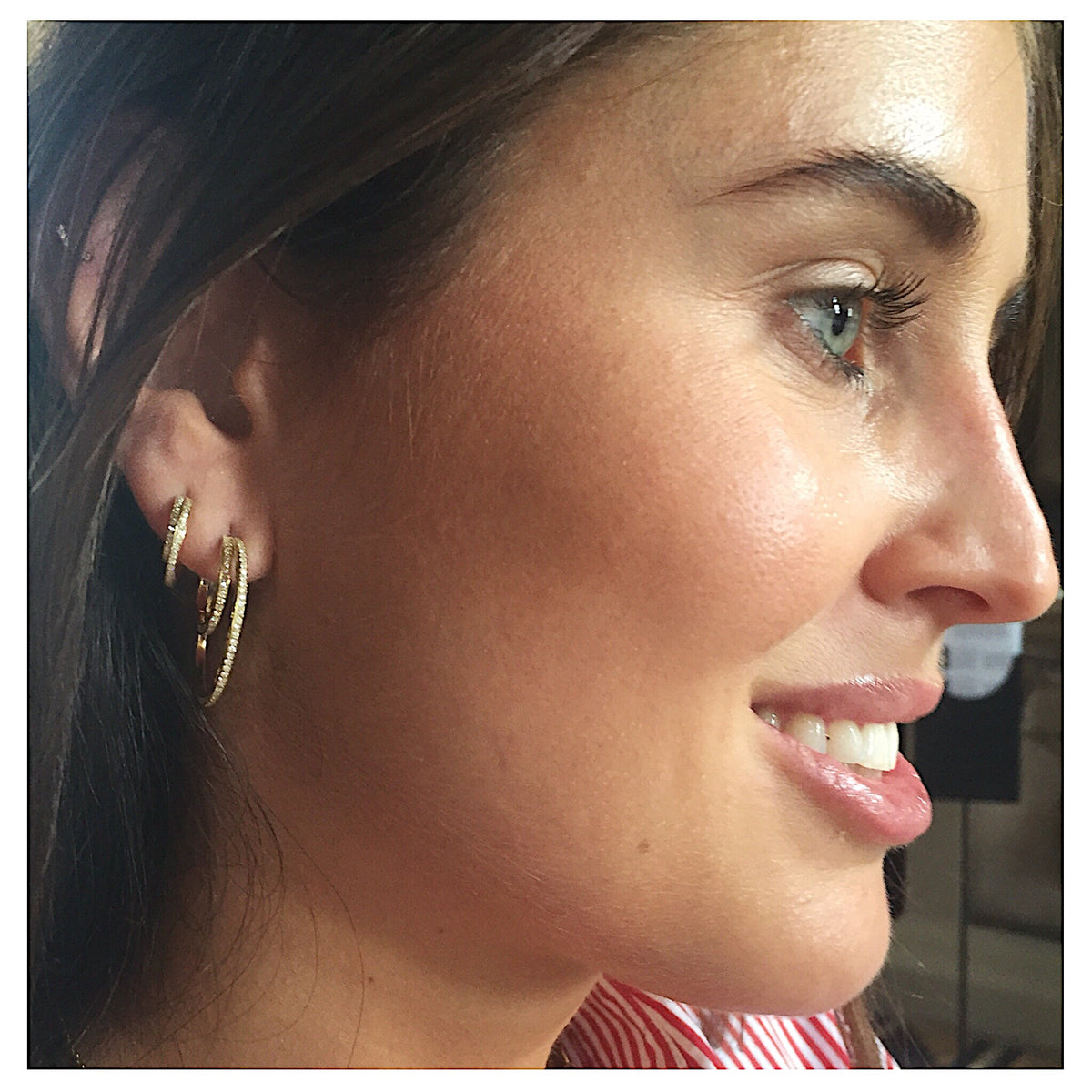 Halo 18K Gold Hoops w. Diamonds 0.56 ct