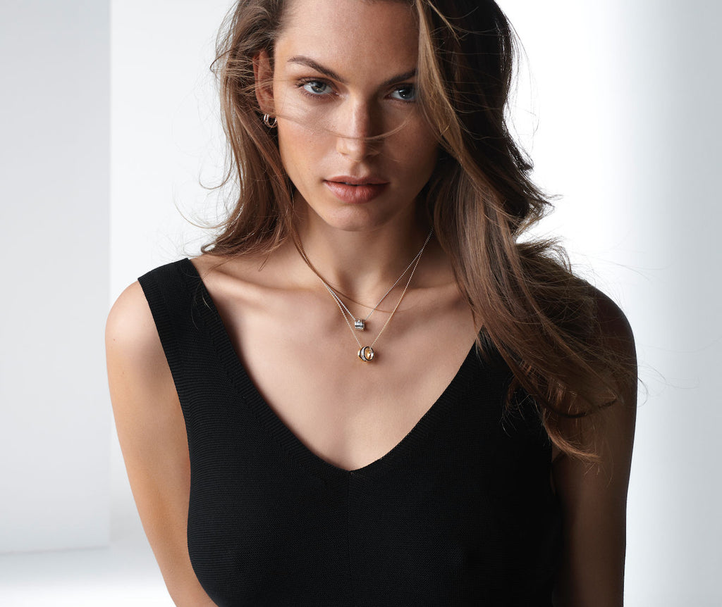 Fusion 18k Gold, Weißgold & Roségold Halskette w. Diamanten 0,05 ct