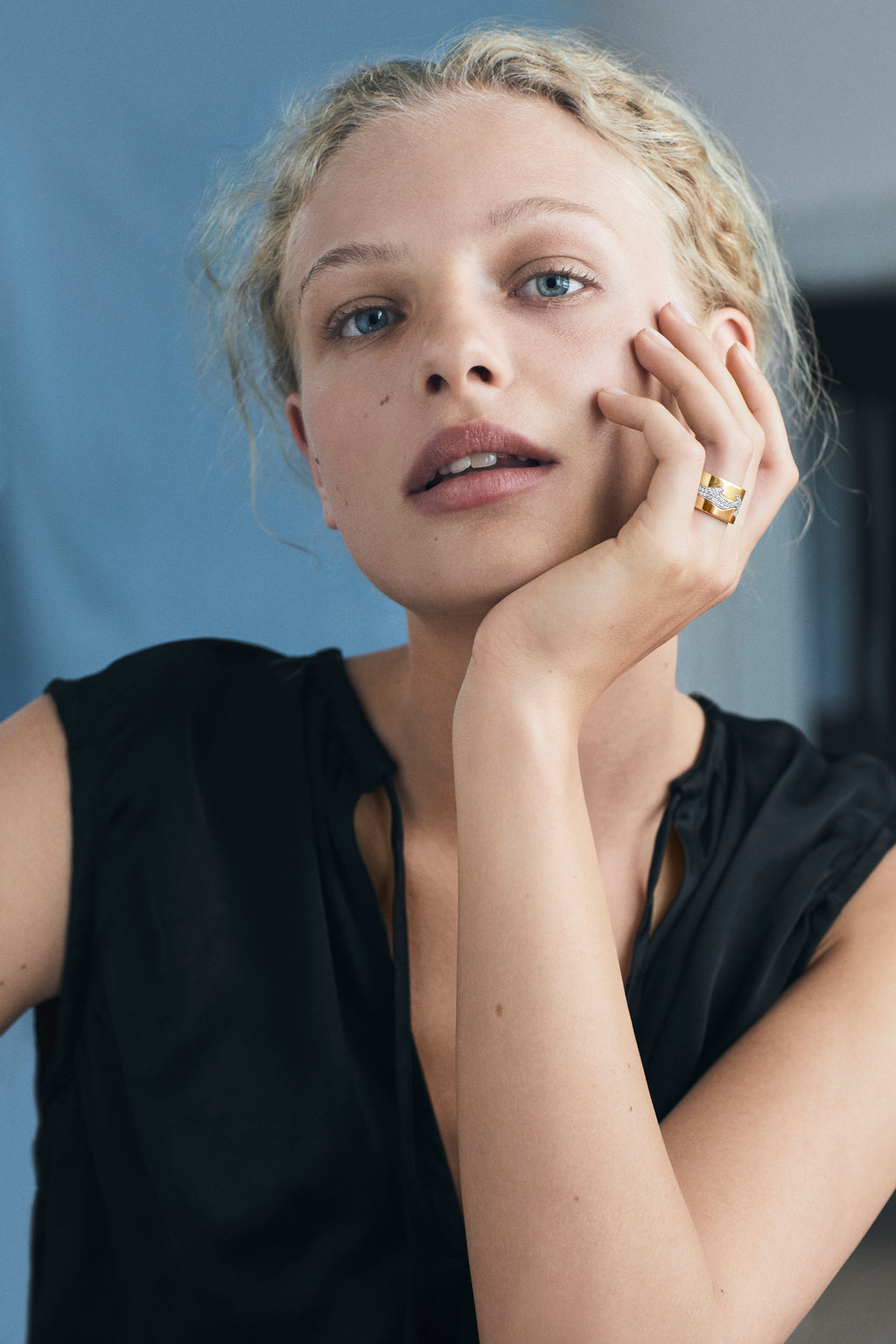 Fusion 18K Rose Gold, Gold & White Gold Ring w. Pavé Diamonds