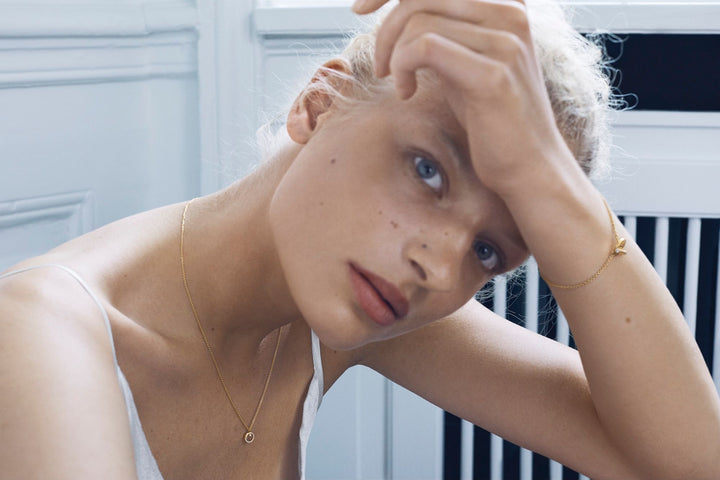 Halo 18K Gold Necklace w. Diamonds 0.06 ct