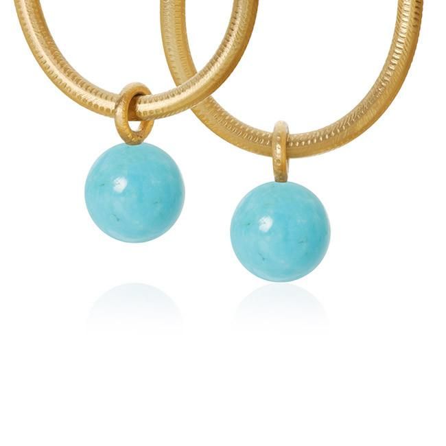 Globe 18K Gold Pendants w. Turquoises