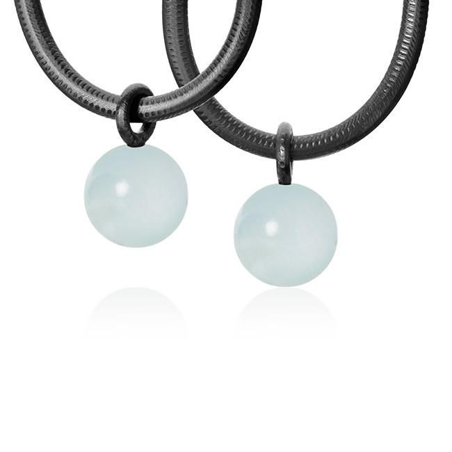 Globe Oxidized Silver Pendants w. Aquamarines