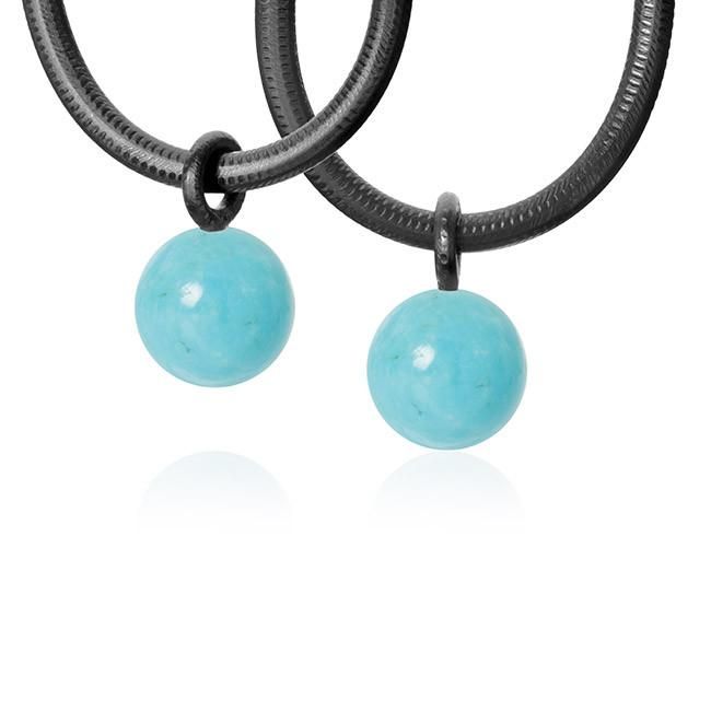 Globe Oxidized Silver Pendants w. Turquoises
