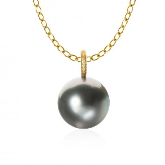 Large Globe Tahiti 18K Gold Pendants w. Pearl
